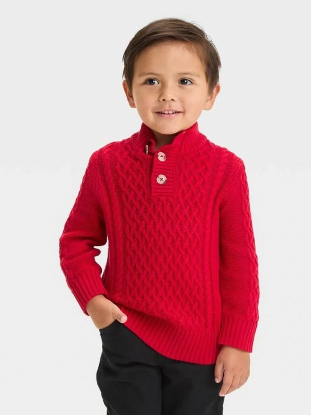 Cat & Jack Bright Red Cable-Knit Button Mock Neck Sweater 4T